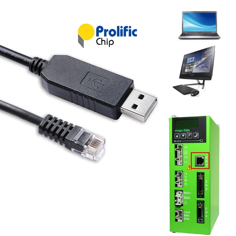 PL2303 USB RS232 Serial to RJ11 6P6C Console Cable for Mega-fabs D1 Servo Drive MD-36-S D1-DNT08A Compatible With LMACR21D