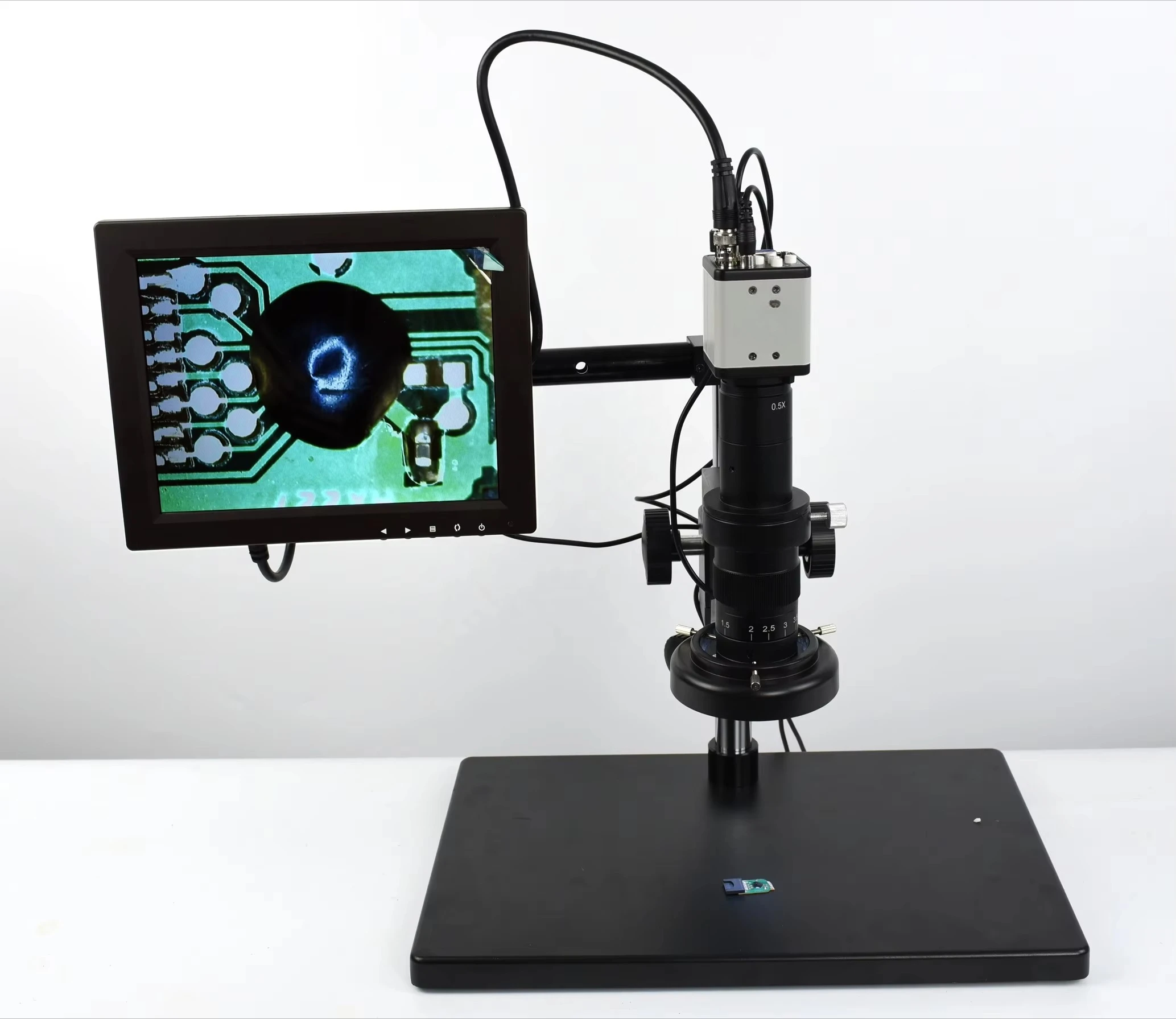 10-130X Industrial Microscope VGA Output 1920*1080 2 Million Pixel With 8 Inch LCD Screen For PCBA Inspection TAB COF IC Check