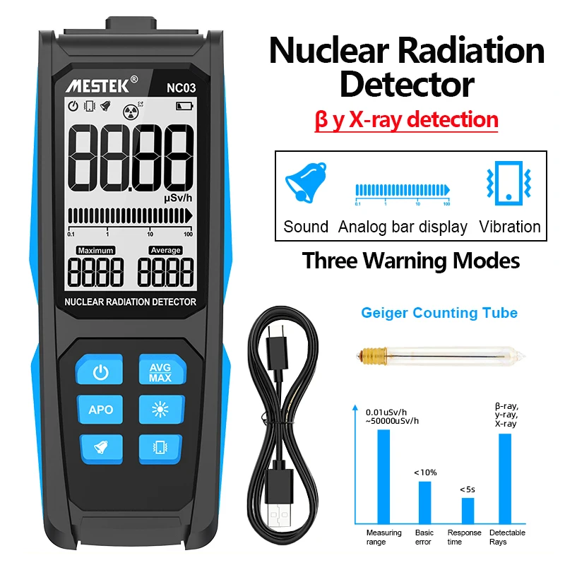 

NC03 Geiger Counter Rechargeable Nuclear Radiation Detector Laboratory Radioactive X-ray γ-ray β-ray Tester Digital Dosimeter