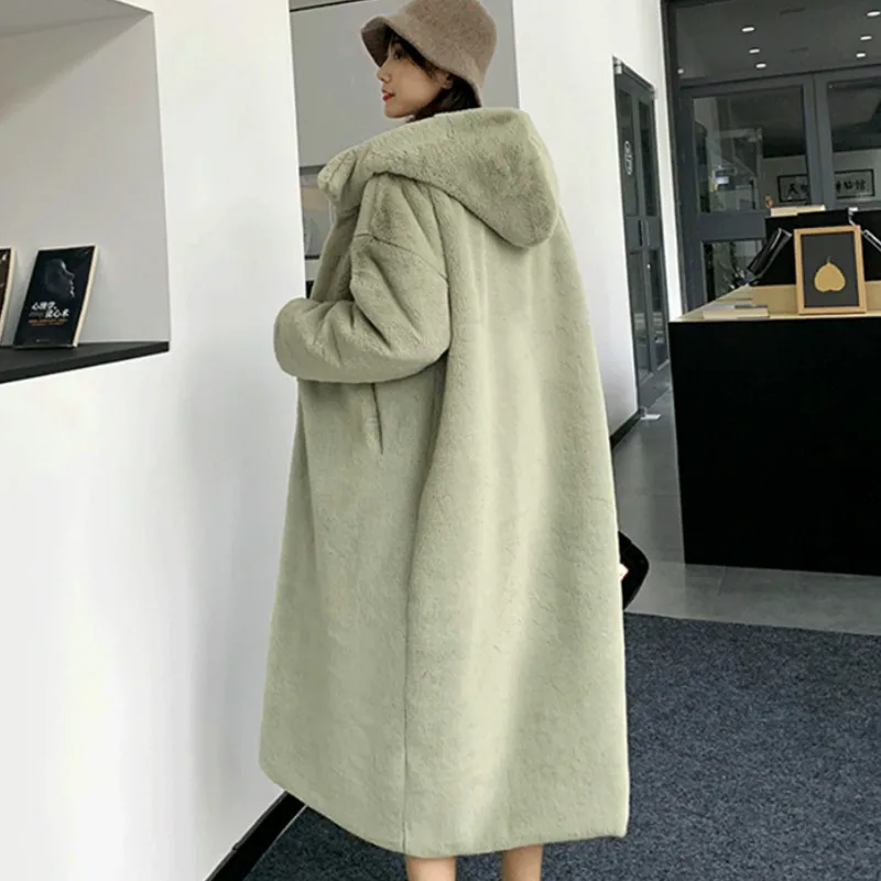 

Thick Warm Faux Fur Jacket Ladies Long Plush Coat Female Winter Coat Women Hooded Faux Mink Fur Coat Women Solid Overcoats B007