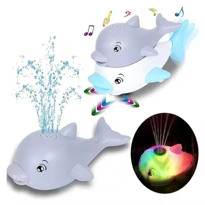 Baby 2 in 1 Light Up Musical Toys Induction Bathtub Toys dolphin Water Sprinkler Pool Bath Toys for Toddlers Infants Kids