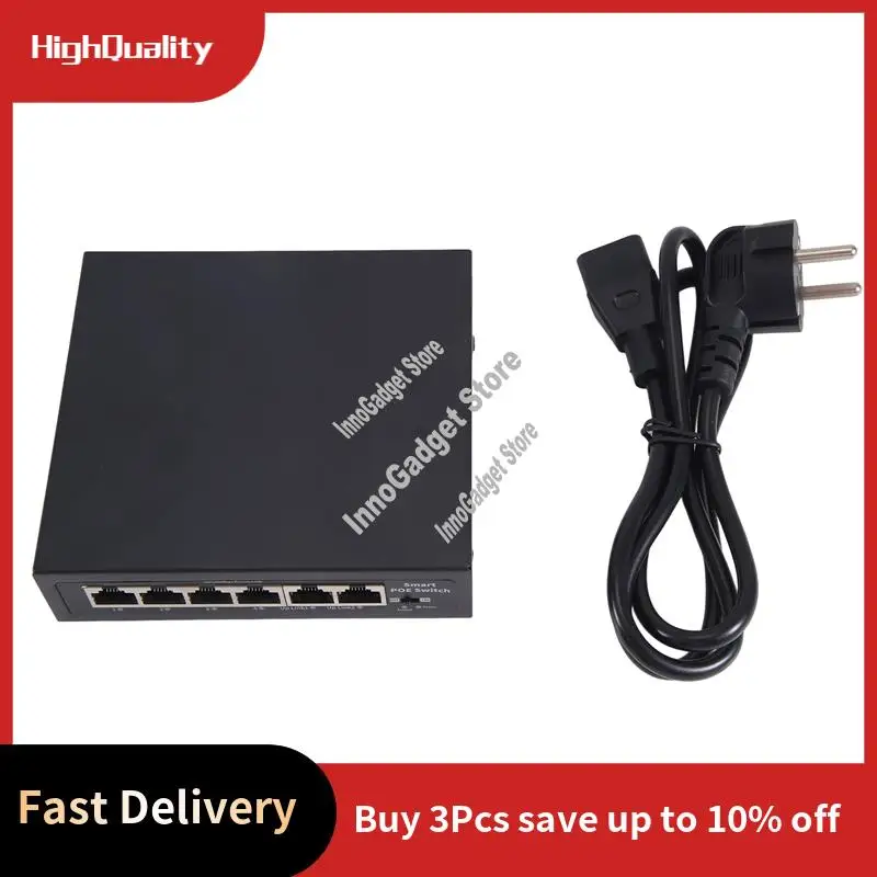 

POE Switch 6Port 100Mbps Switch 4 Poe+2 Uplink With Internal Power Office Home Network Hub For IP Camera EU Plug Easy To Use-A19