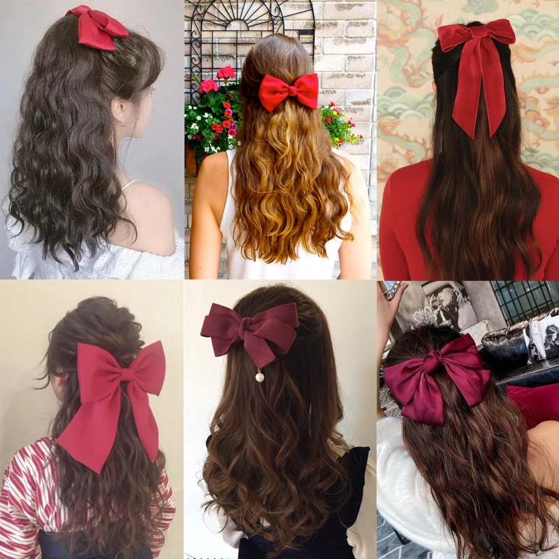 MANWEI Synthetic Ponytail With Black Red Bows Knot Hair Extensions Natural Color Brown Girls Cute Fake Ponytail For Kids Girls