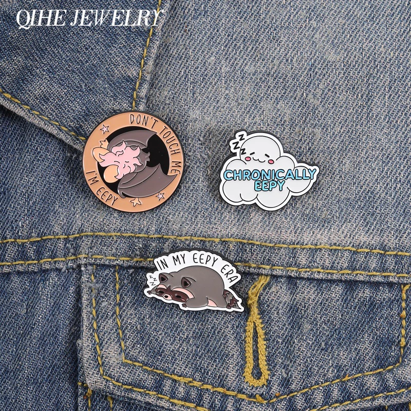 In My Eepy Era Chronically Eepy Raccoon Enamel Pin Don't Touch Me I'm Eepy Humor Bat Sleepy Pun Brooch  Lapel Badge Jewelry Gift