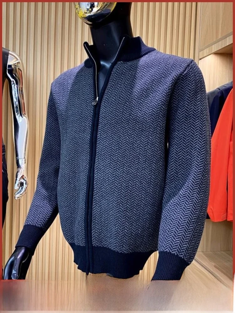 

Ele Knitted Cardigan 00% Cotton Autumn Winter Men's Faion Zipper Stand Collar Patchwork Leisure Youth Sle Long Sve