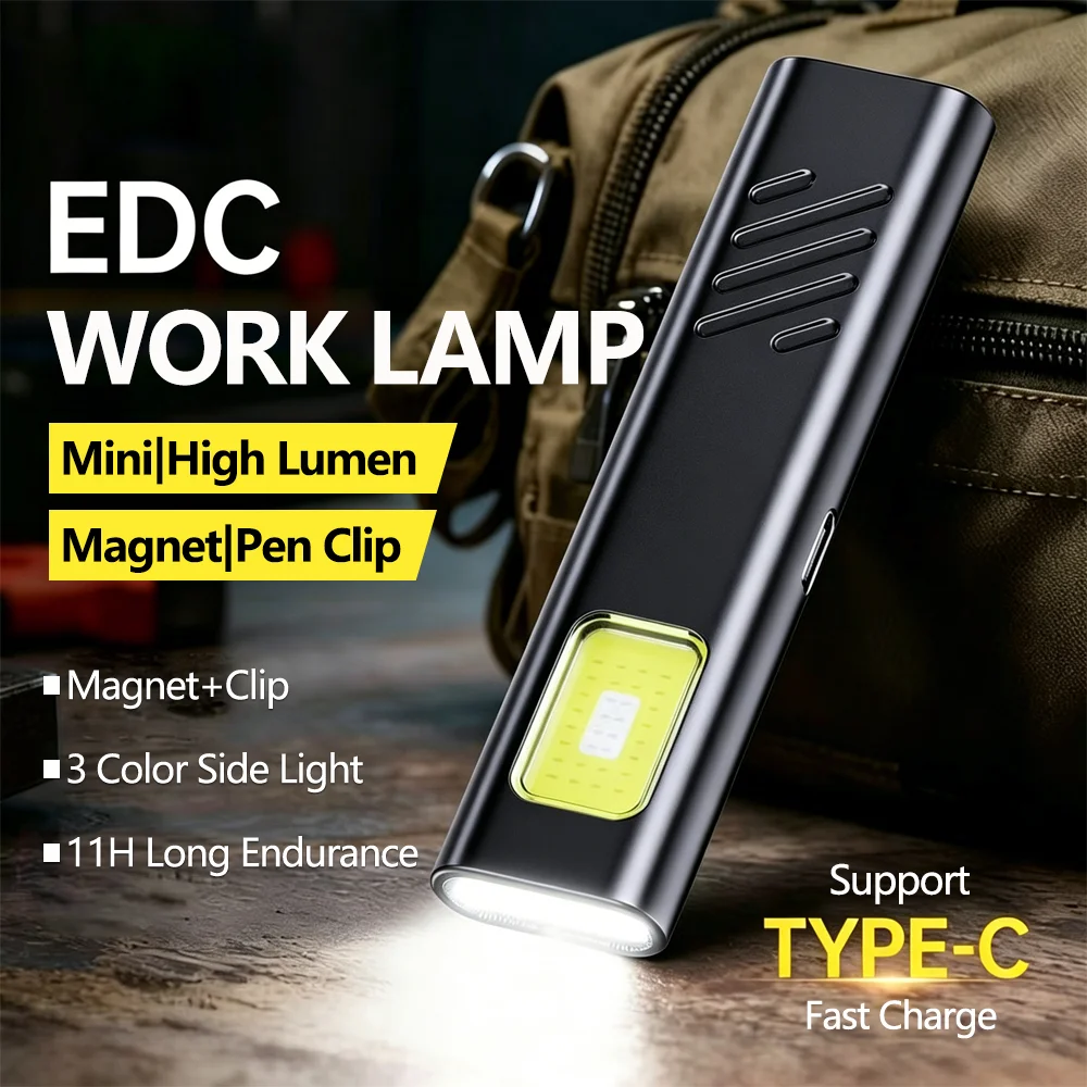 Mini LED COB Flashlight USB Rechargeable Torch Outdoor Waterproof Lamp with Pen Clip/Magnet Fishing Emergency Working Lantern