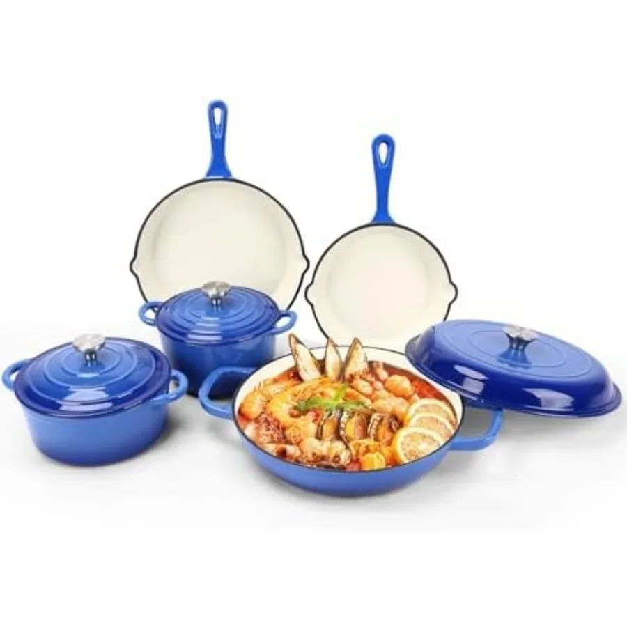 

Nonstick Enameled Cast Iron Cookware Set 8 Piece Pots and Pans with Lid Frying Pan Skillet Dutch Oven Set for All Stovetops Ide