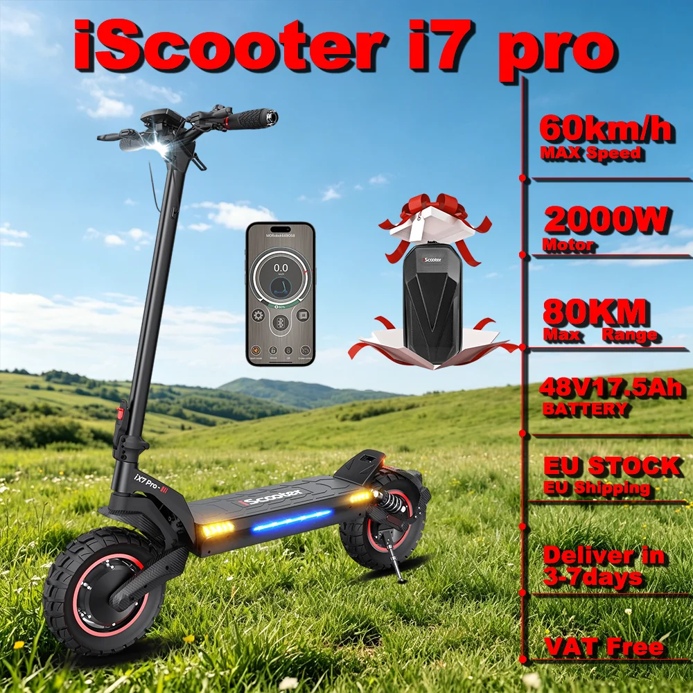 IScooter IX7Pro Dual Drive Offroad-Elektro-Scooter, Höchstgeschwindigkeit 60 km/h, 10-Zoll-Reifen, 2000W, 17,5Ah, 48V, faltbarer E-Scooter mit App