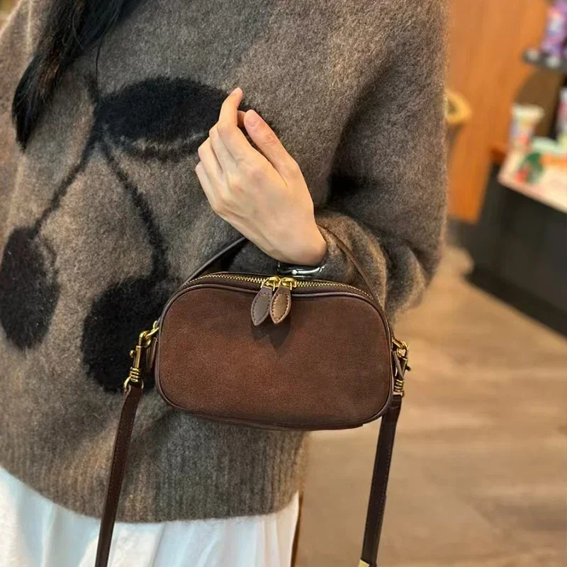Russian Women's Genuine Suede Cowhide Leather Shoulder Bag Soft Cow Versatile Ladies Crossbody Bag Trendy Luxury Female Designer