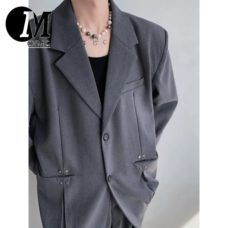 [OIMG] Blazer 24autumn/winter Men's Design Deconstruction Of Old Money Style Quality Rivet Shoulder Pad Jacket