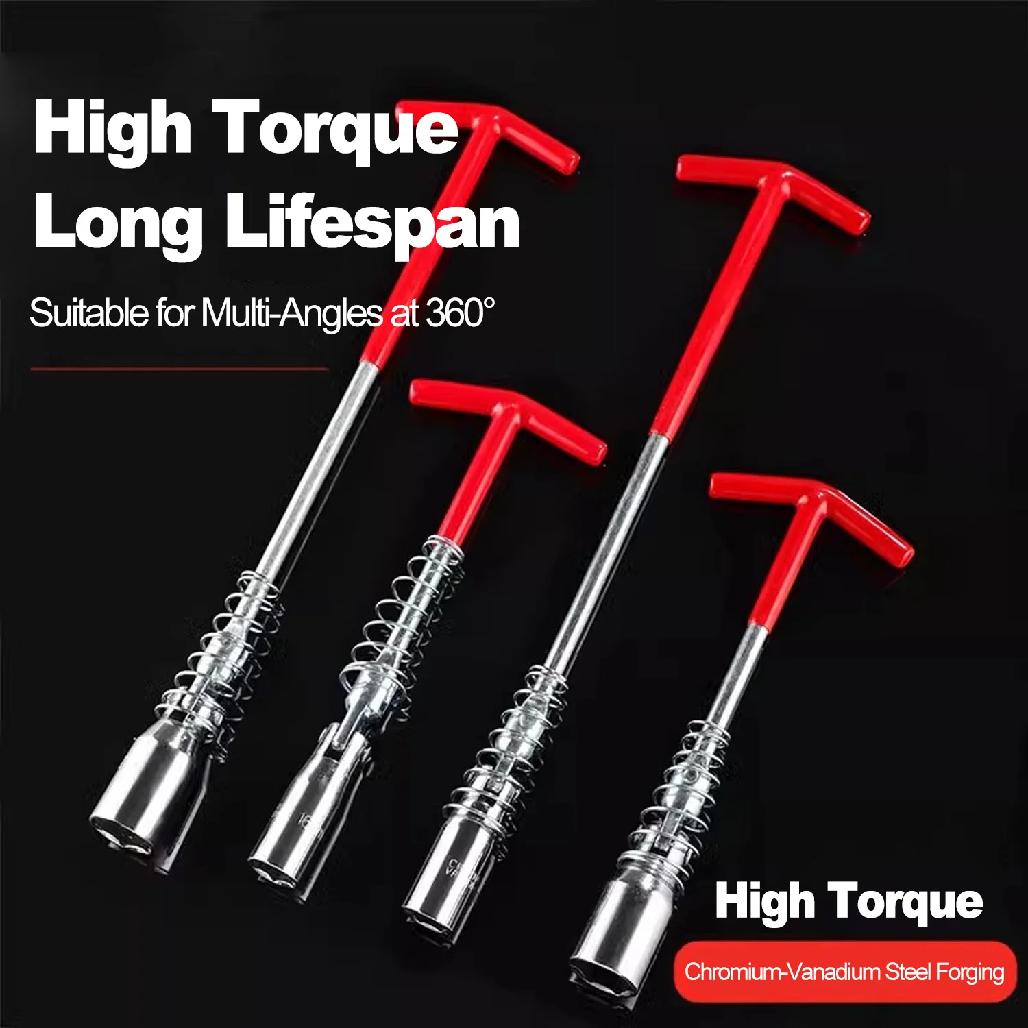 Universal Spark Plug Socket Wrench Set with T-Handle Durable CR-V Steel High Torque Round Head for Car & Motorcycle Maintenance