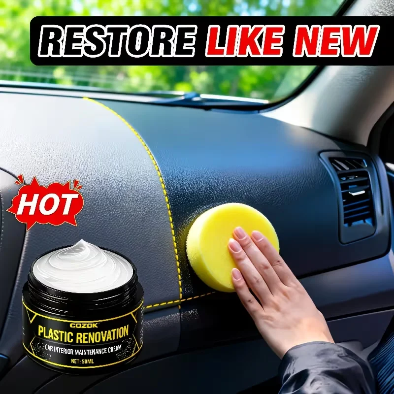 Car Plastic Renovation Cream - Interior Maintenance Cream, Plastic Restorer for Auto Dashboard & Trim, Includes Cleaning Sponge