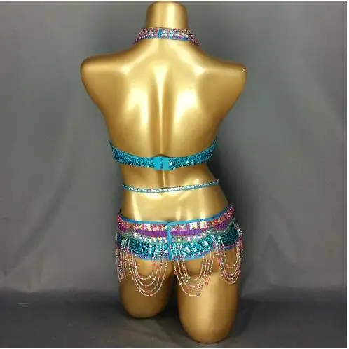 Sexy Bar+Belt 2pcs set belly dance costume Christmas hot girl stage dance wear party show clothing