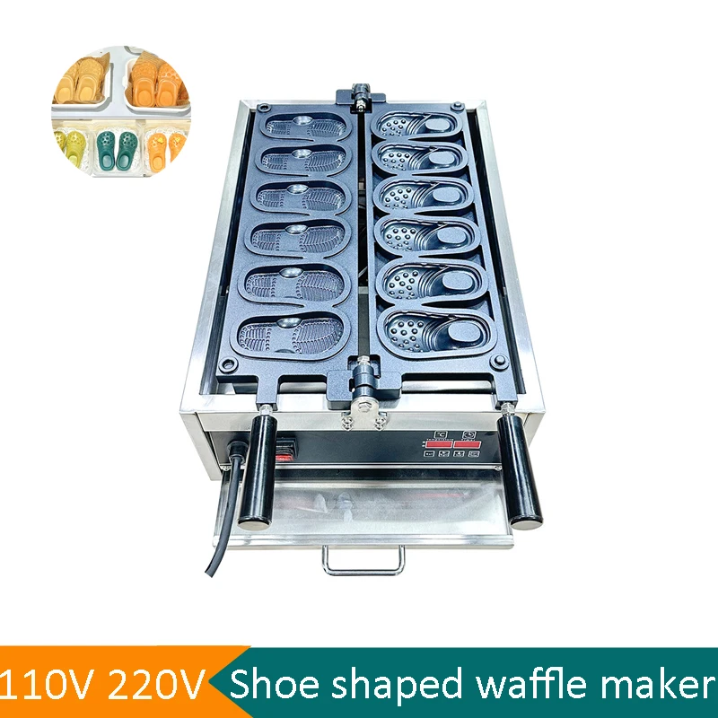 Hot Selling Shoes Waffle Maker Popular 3D Shoe Waffle Baker Maker Commercial High Quality 6 PCS Shoe Shaped Waffle Machine 3000W