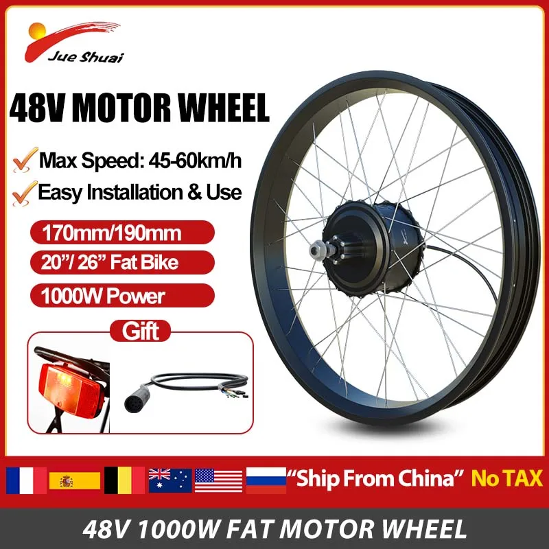 Fat Tire 1000W Motor Wheel 20'' 26'' Brushless Gear Rear Hub Wheel for Electric Bike Fatbike Snow Bike Engine DIY Conversion Kit