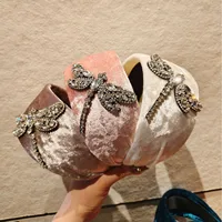 Nuevo Diadema de libélula Retro de terciopelo de Color sólido con diamantes de imitación, diadema ancha y cálida de alta gama