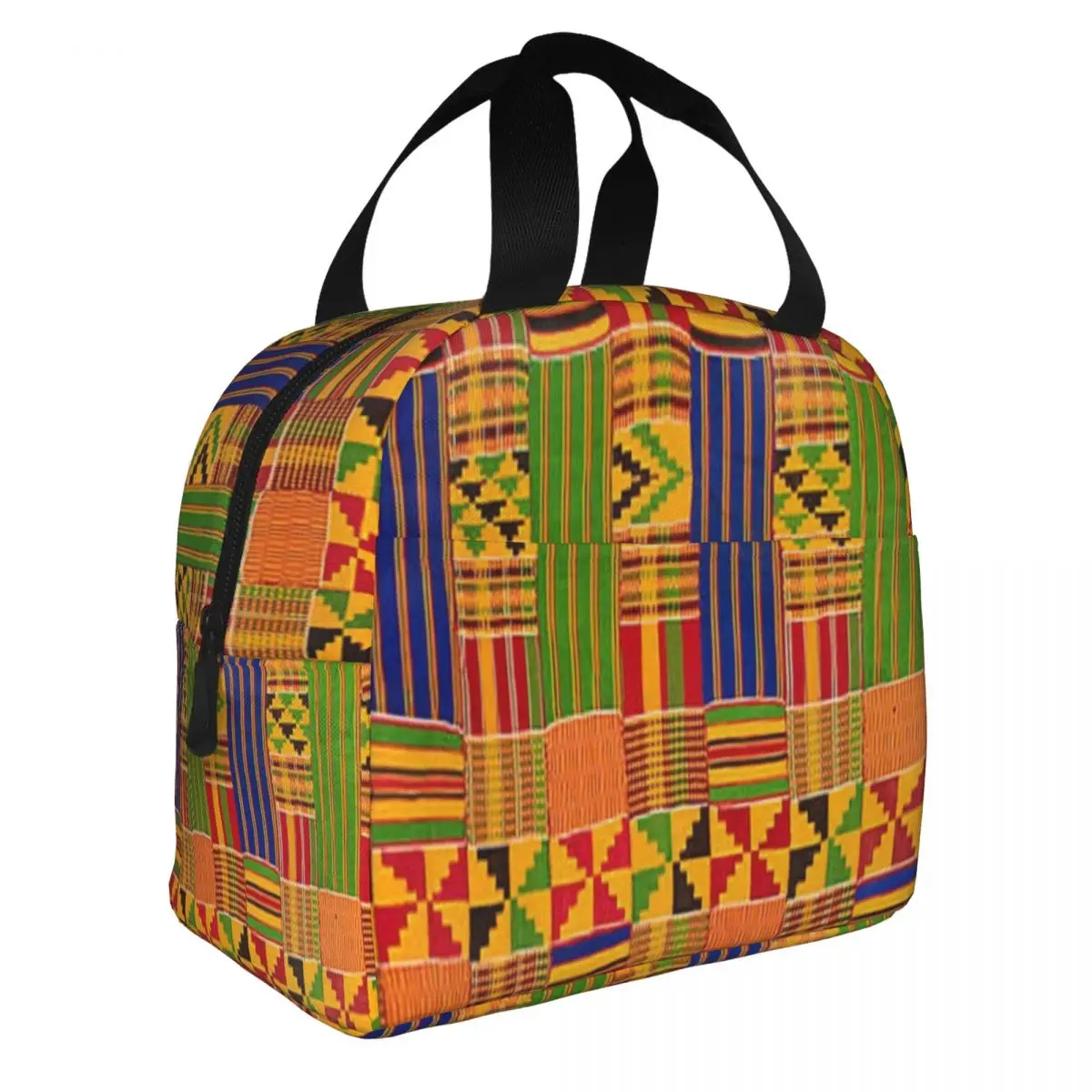 Traditional African Ethnic Tribal Ankara Geometric Insulated Lunch Bag for Outdoor Picnic Resuable Thermal Cooler Lunch Box