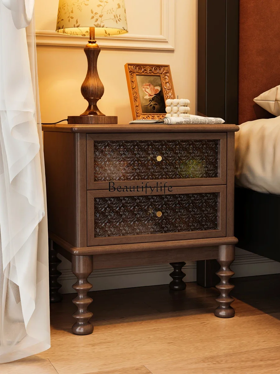 

ls 42ls 42Medieval bedside table Solid wood small American retro storage Home bedroom Bedside table