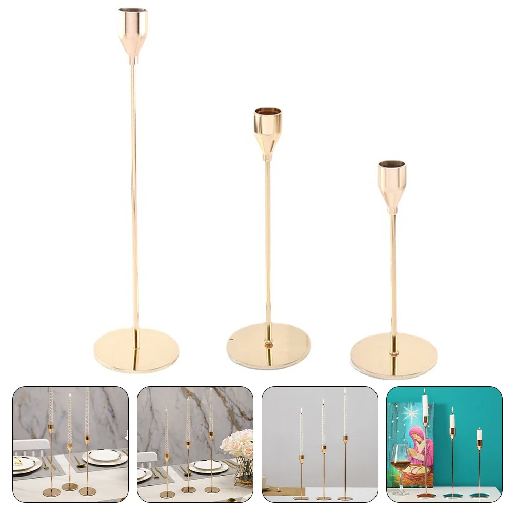 

3Pcs Golden Metal Holder Set Elegant Candlestick Stand for Taper Candles Table Centerpiece Home Decor Party Wedding Gift