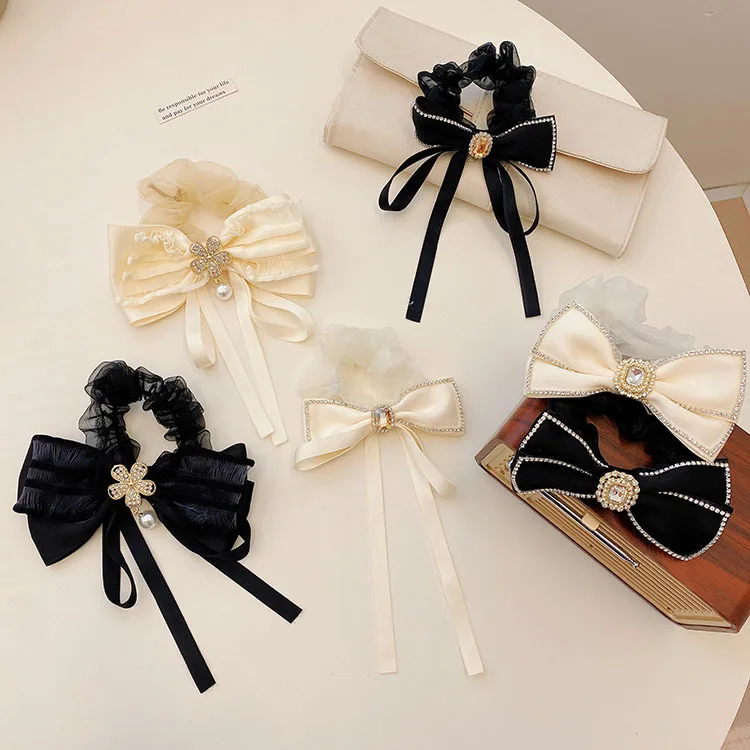 Korean New Trend Fabric Metal Flower Bow Hair Ties Birthday Party Creative Headrope Women\'s Elegant Fashion Hair Accessories