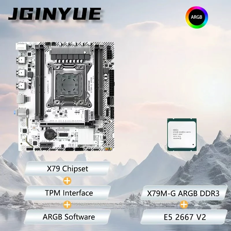 

JGINYUE X79M-G ARGB Материнская плата M-ATX комбинированная Intel ® E5 2667 V2 Процессор DDR3 ECC RAM ИГРА для домашнего офиса