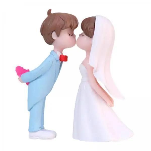 2x Rustic Wedding Cake Topper Bride And Groom Kissing Figurines Ornament Wedding Cake Dolls Topper for Anniversary, Birthday