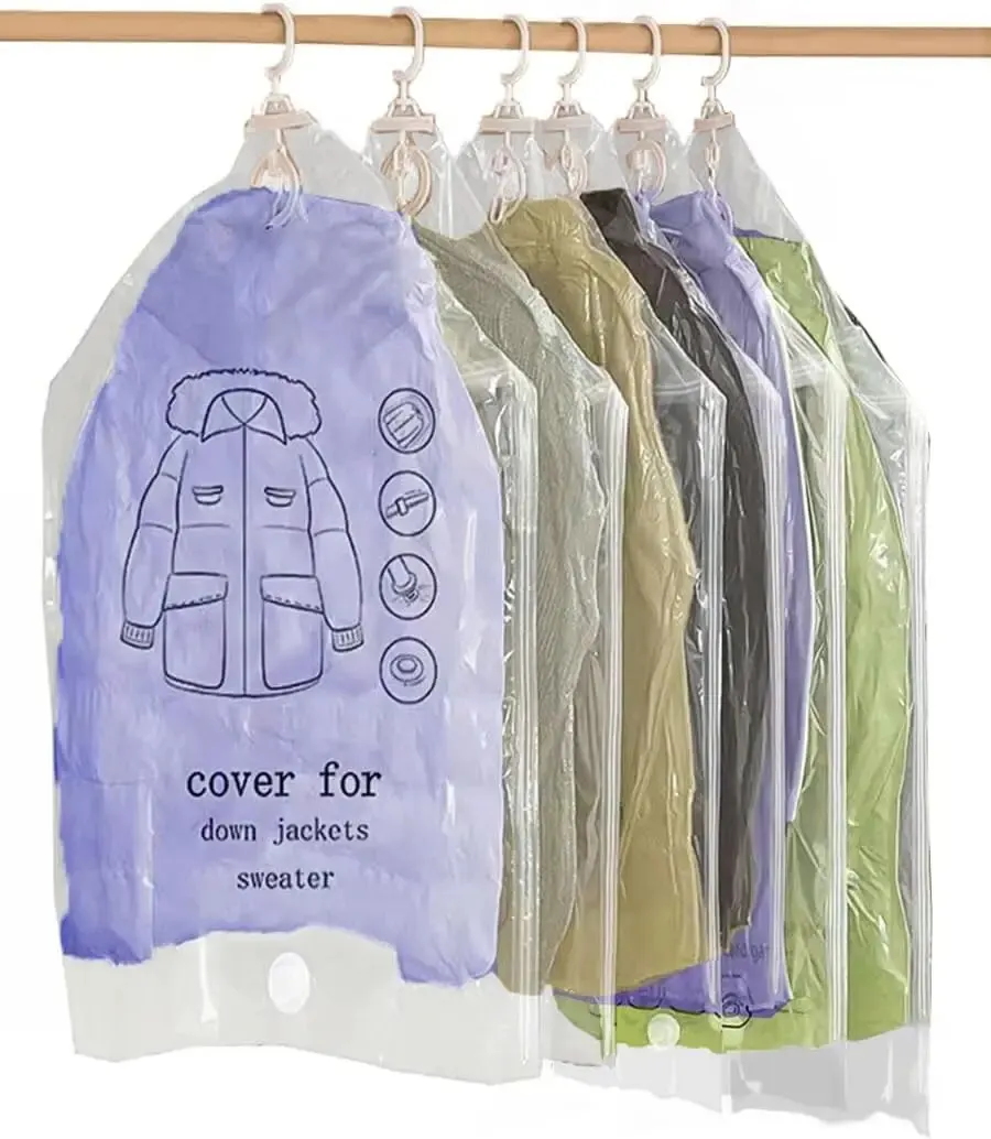 Hanging Vacuum Space Saver Bags Closet Organizer Storage Bags, Vacuum Seal Clear Bags for Clothes, Suits, Dress Or Jacke