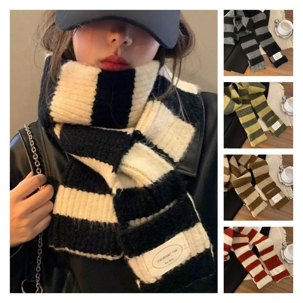 Fashion Korean Style Y2K Striped Scarf Knitted Harajuku Long Striped Scarves Streetwear Gothic Stripe Shawl Winter