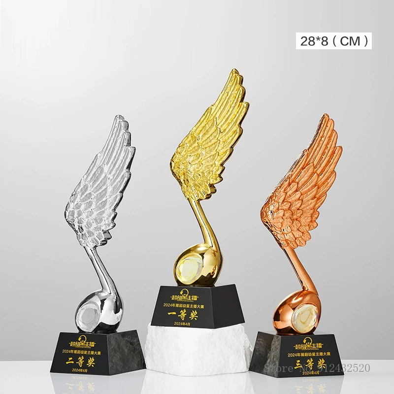 Customized Crystal Microphone Shape Award Trophy, Home Decor, Singing Music Contest, Competition Resin Souvenir, 1Pc