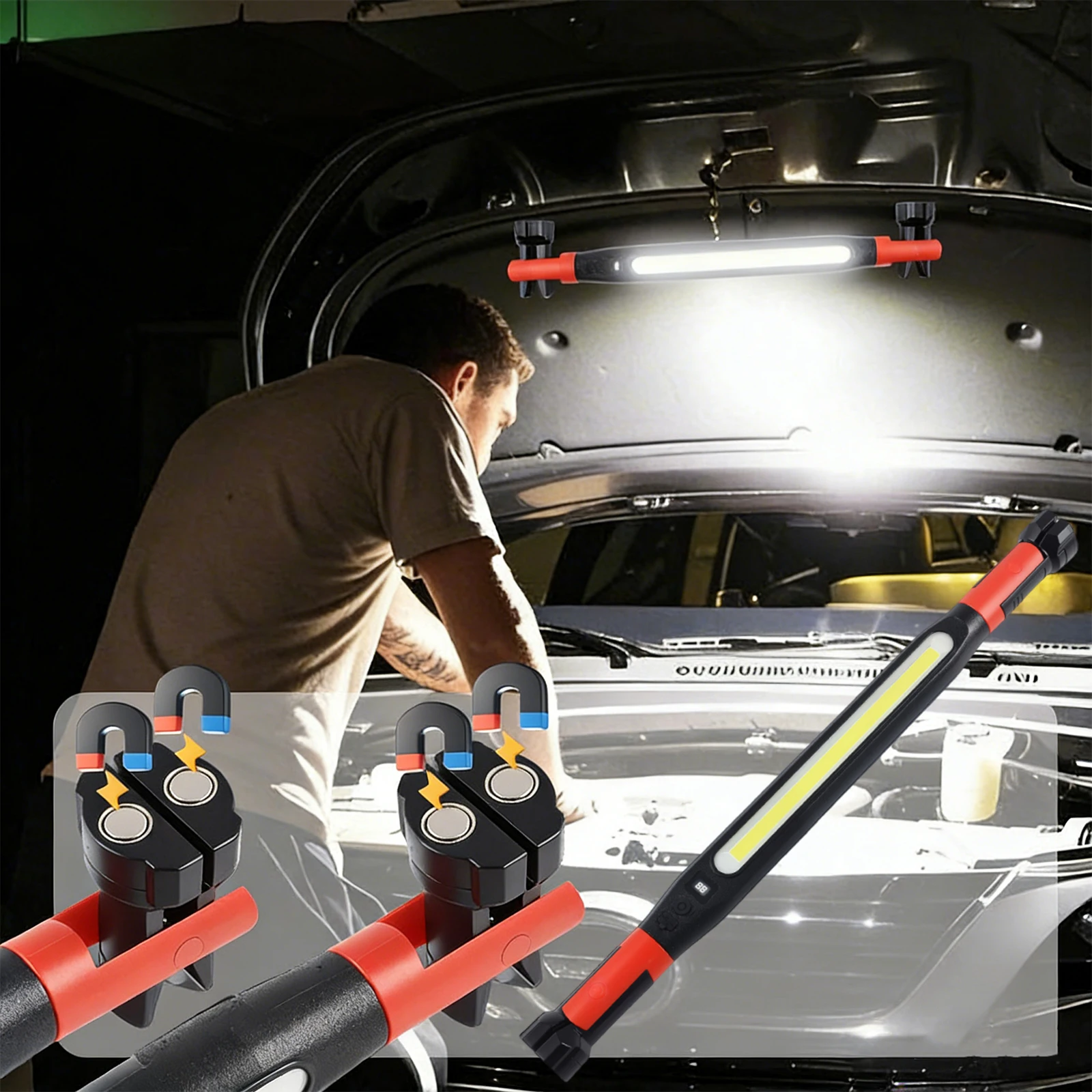 

Суперяркий магнитный рабочий фонарь с зарядкой, крючками и магнитным основанием для автомобиля, гаража, мастерской, экстренных ситуаций