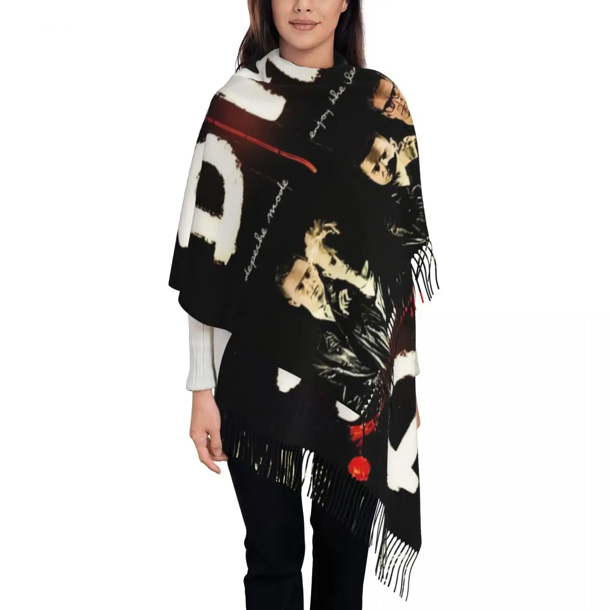 Custom Electronic Rock Depeche Cool Mode Tassel Scarf Women Soft Shawl Wrap Lady Winter Fall Scarves