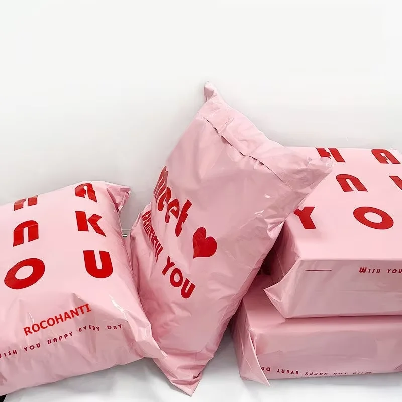 100pcs Custom LOGO Printed Eco-friendly Pink Plastic Poly Mailers Shipping Envelopes Mailing Bag for Clothing Gift Packaging