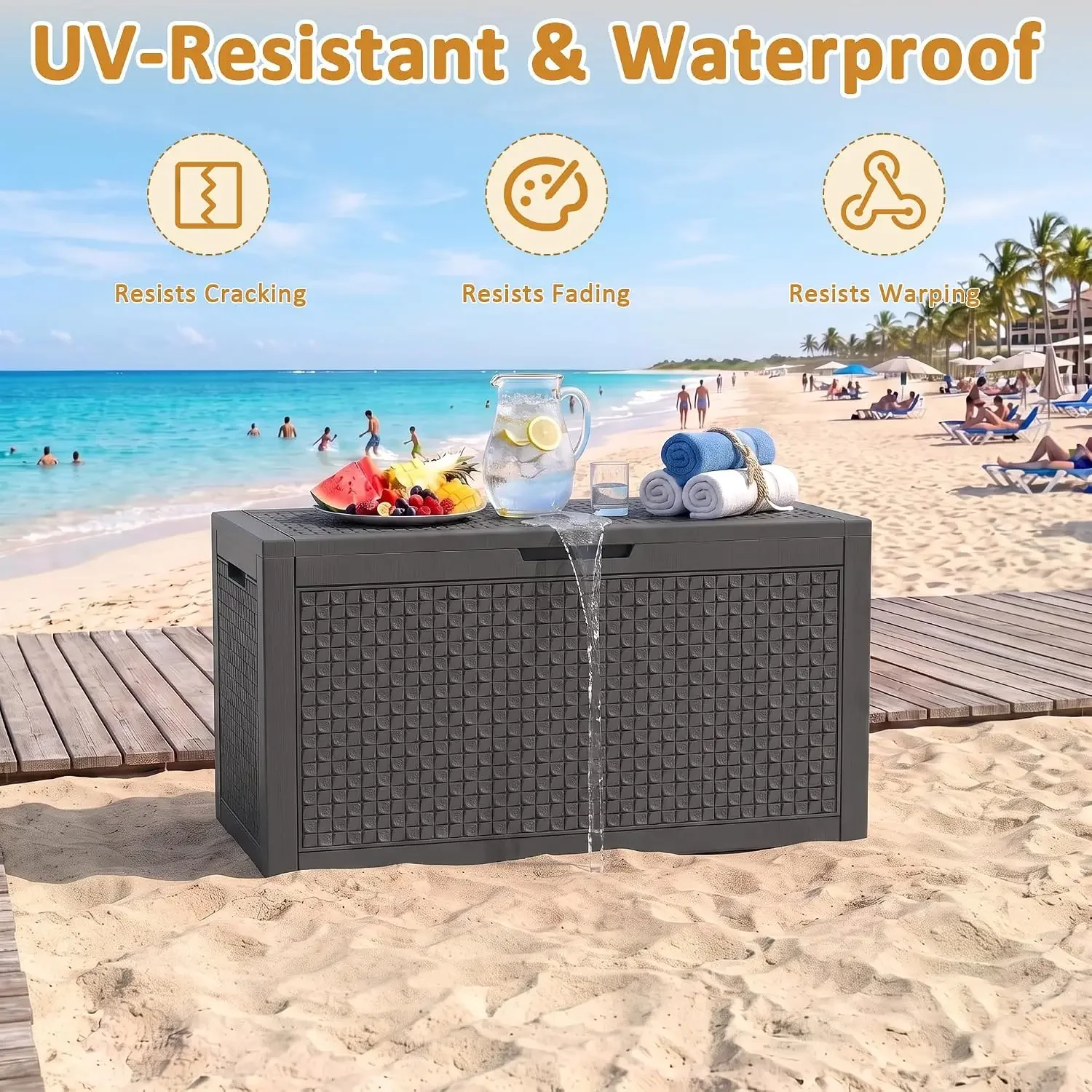 160 Gallon Outdoor Storage Box, Large Waterproof Patio Deck Box | Resin Lock Storage Bins with Lids, Toy Storage Cabinet Patio F