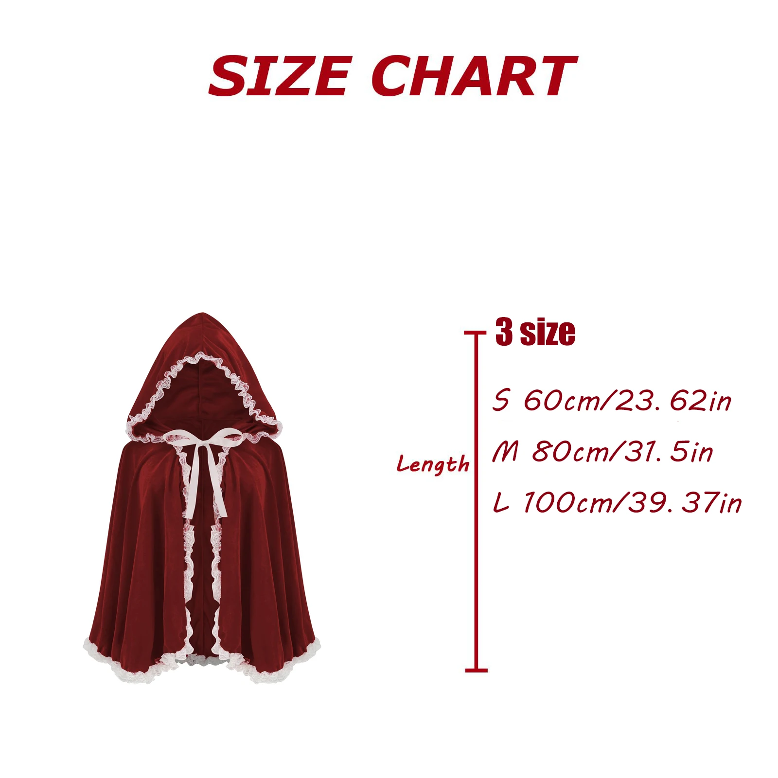 Burgundy Velvet Lace White-edged Hooded Velvet Cape Ladies Cloak Halloween Christmas Cosplay Party Fancy Cape