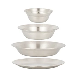 Outdoor Dinner Plate 4 Piece Set Camping Stainless Steel Plate Bowl Dish Household Tableware BBQ Plate Portable Set