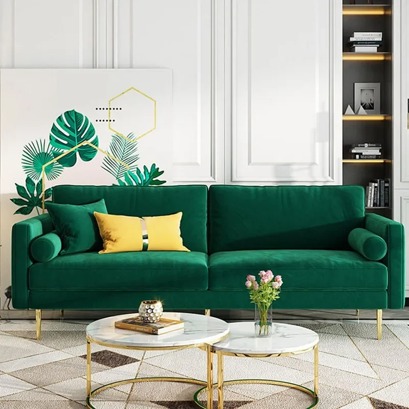 Nordic modern simple cream style retro fabric sofa small apartment bed and breakfast apartment hotel straight row velvet sofa