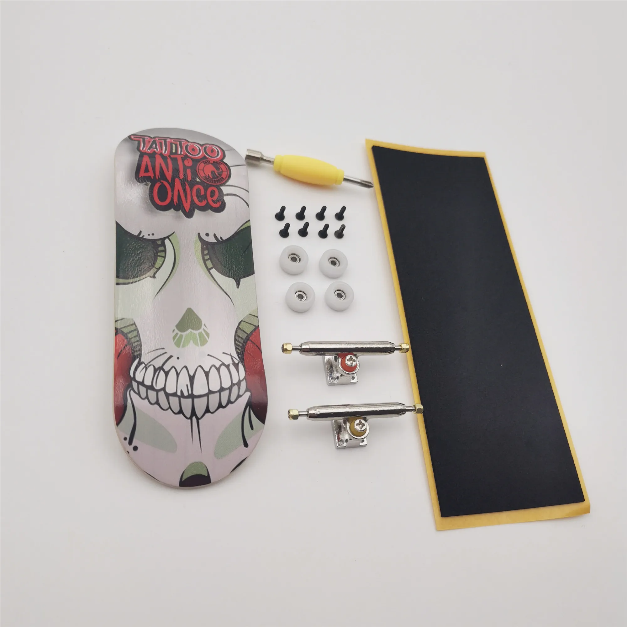 34mm Fingerboard Complete Set Real Wear Graphic Deck with New Truck CNC Wheels for Professional Finger Skateboard