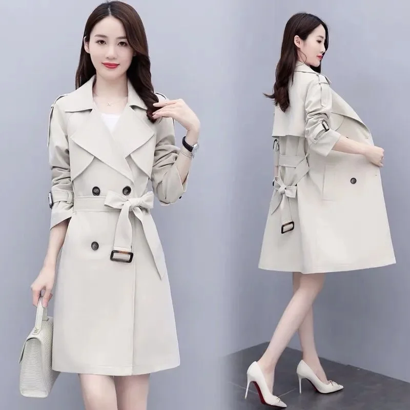 سترة واقية المرأة ربيع الخريف جديد بريطانيا خندق معطف الإناث بطانة معاطف مزدوجة الصدر جلد سترة واقية الموضة