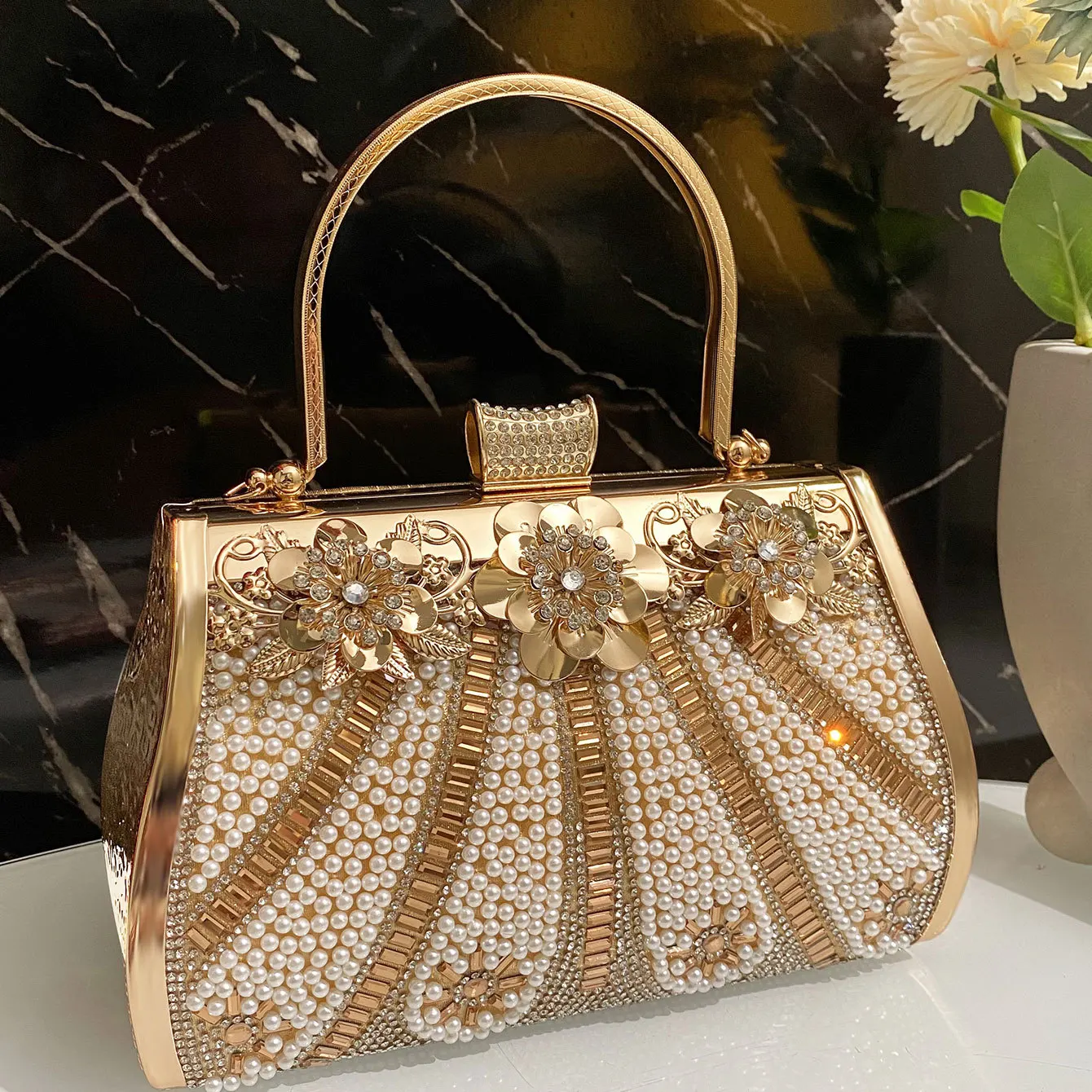 Fan Diamond Bridal Bridesmaids Handbag Photography Film and Television Props Craft Dinner Bag Large Capacity Dress Bag