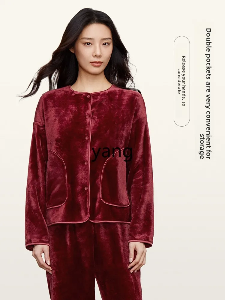 LMM autumn and winter flannel thickened women's pajamas set can be worn outside loungewear