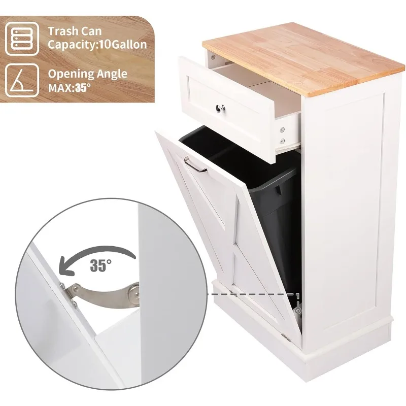 خزانة قمامة قابلة للإمالة، جزيرة مطبخ لباب الحظيرة على الطراز العتيق مع سطح من الخشب الصلب ودرج، سلة مهملات مقاومة للحيوانات الأليفة، #5
