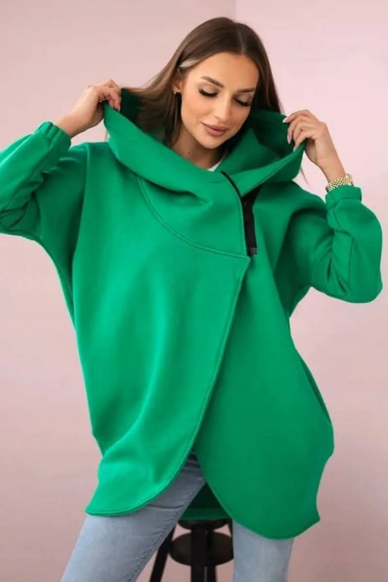 Loose Women's Solid Color Hooded Sweatshirt Asymmetrical Zipper Long Sleeve Jacket Casual Comfortable Fashion Hooded Clothes