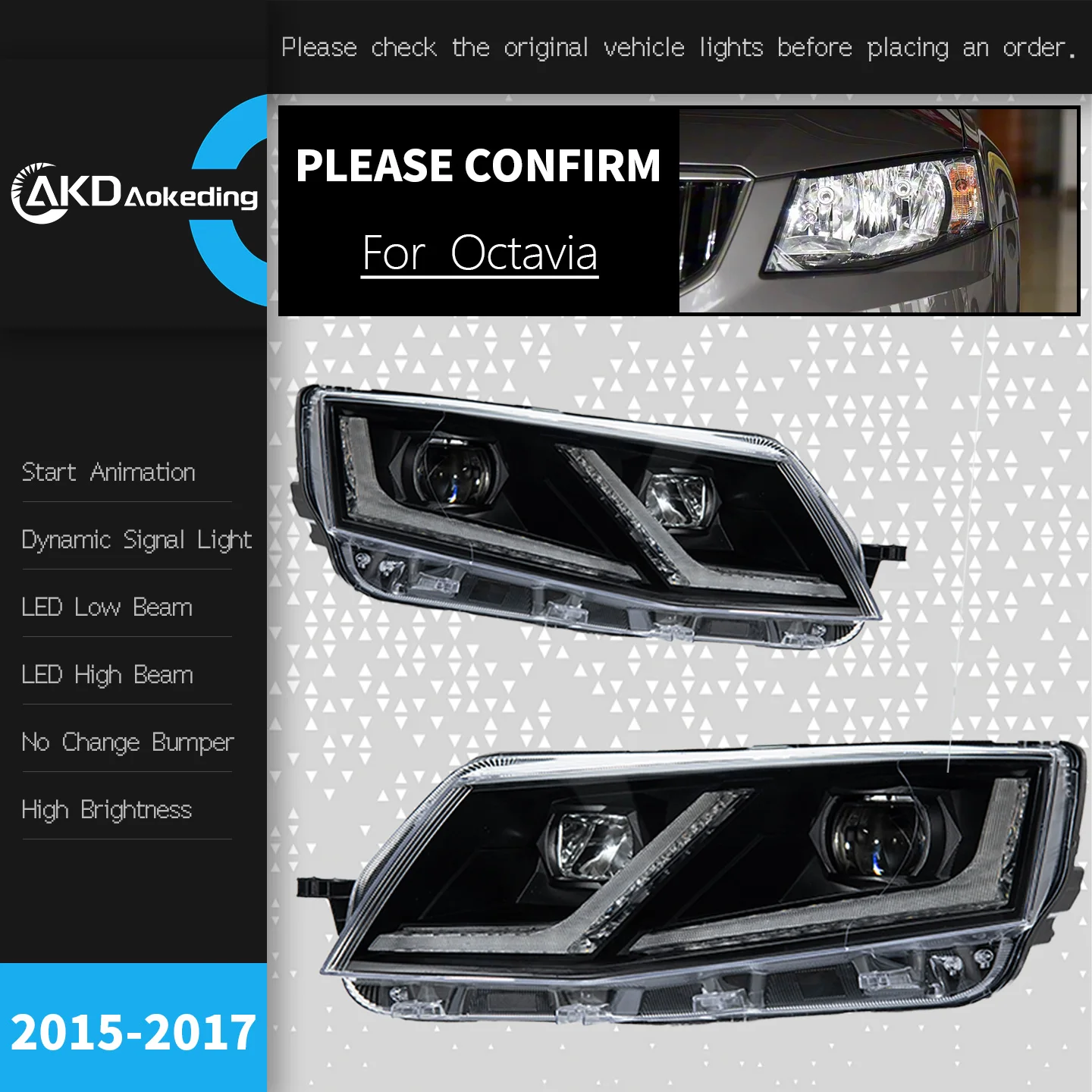 Headlight For Skoda Octavia 2015-2017 Car автомобильные товары 12V H7 LED DRL Hella 5 Xenon Lens Hid Octavia