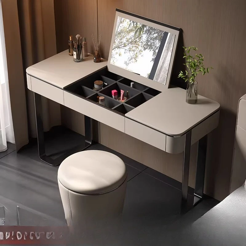 

Italian minimalist flip dresser, modern minimalist leather art small table with mirror bedroom solid wood makeup table