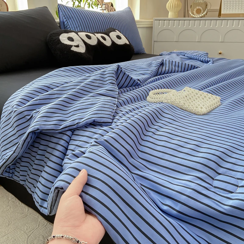 Striped Duvet for Summer 여름이불 Single/Double/Queen Size Quilted Comforter/Quilt for Summer Solid Color Manta roupa de cama