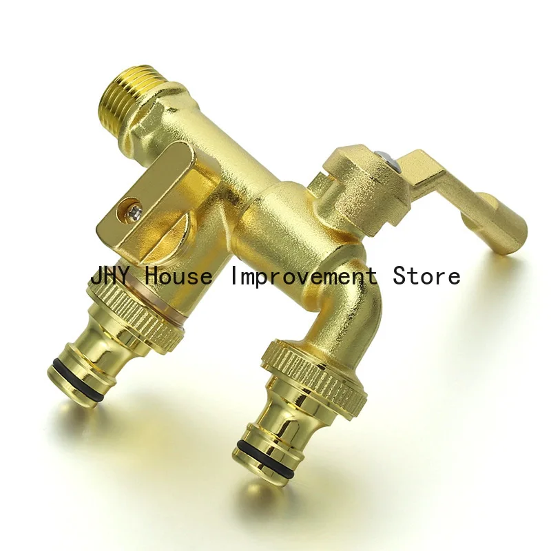 Double-outlet Faucet, with Brass Valves for Laundry Room Garden Irrigation and Domestic Use Faucet