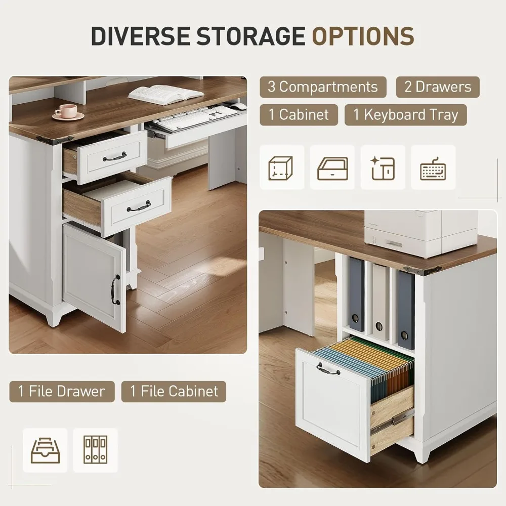 مكتب تنفيذي على شكل حرف L مقاس 69 بوصة مع درج، مكتب منزلي مع محطة شحن، مكتب كمبيوتر زاوية مع حامل شاشة، #5