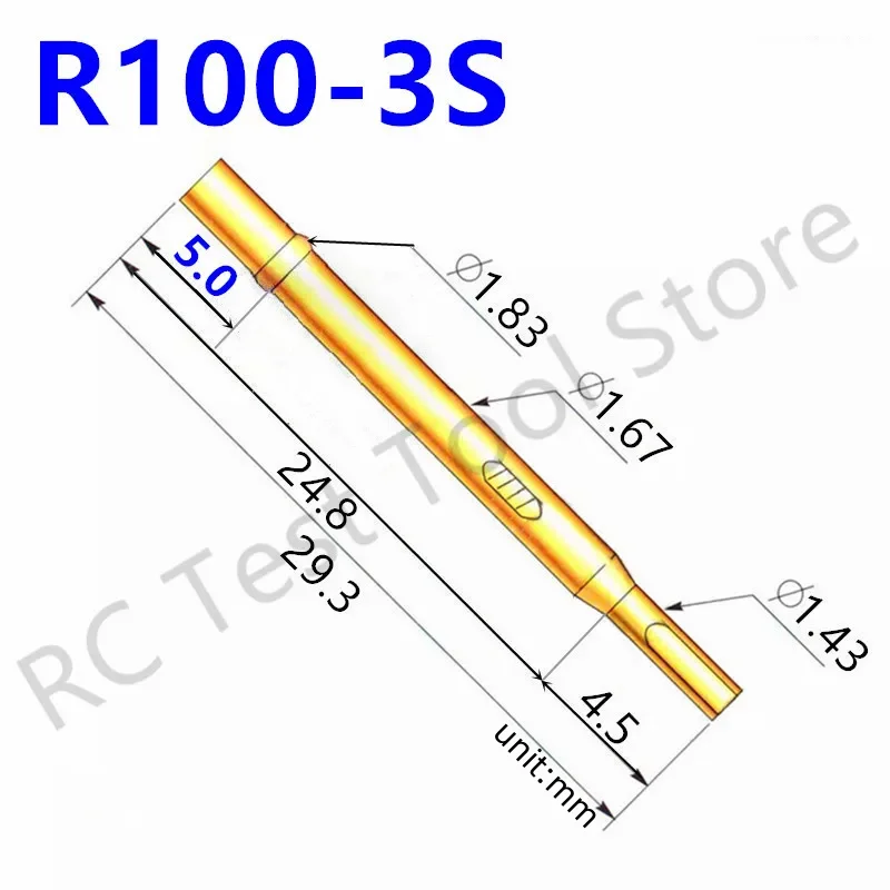 20/100PCS R100-3S Test Pin P100-B1 Receptacle Brass Tube Needle Sleeve Seat Solder Connect Probe Sleeve 29.2mm Outer Dia 1.67mm