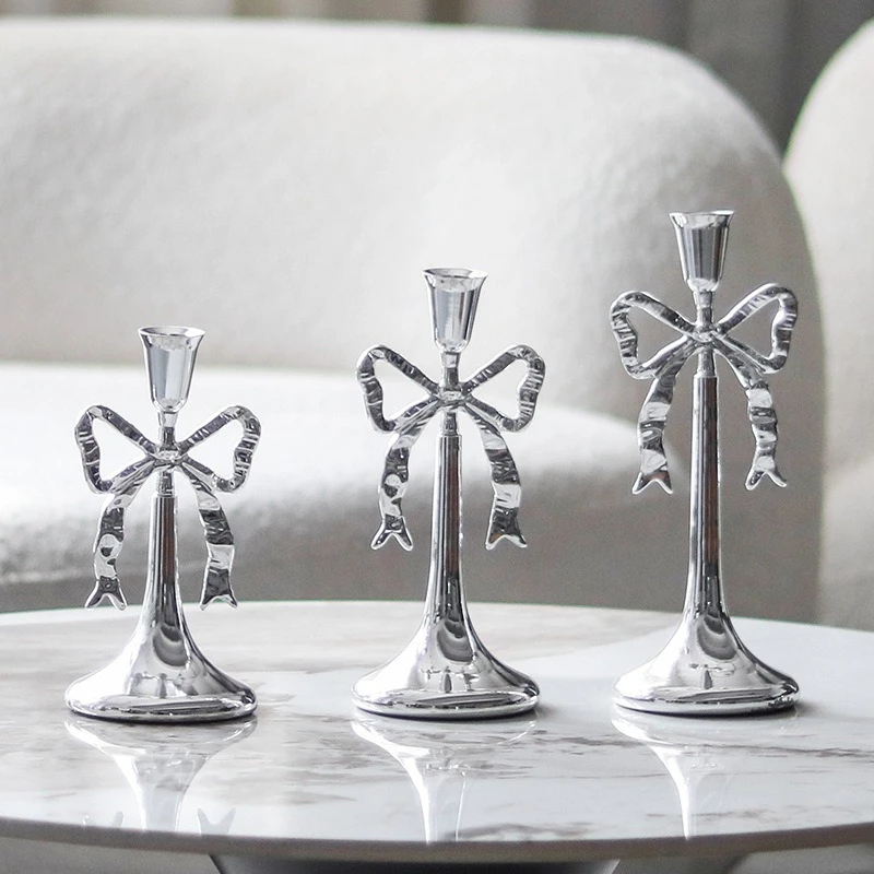 Metal Bow Candlestick Golden Candle Holder Cartoon Ribbon Bow Gold Candle Holders Candle Stick Holder Home Decoration