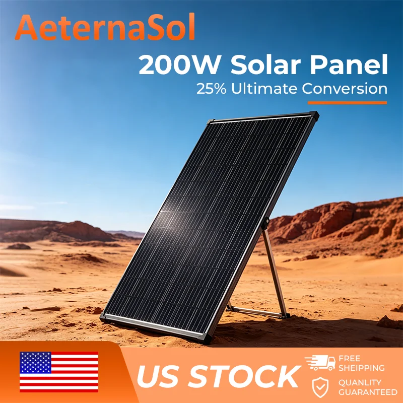 (US Stock 2-5 Days) AeternaSol 100W 18BB Monocrystalline Solar Panel IP68 PV Module 12V 24V Battery Charger for RV Boat Marine Camper Camping Home Off Grid Solar Power System Outdoor Emergency Backup Travel Trailer Van Caravan Shed Farm Cabin